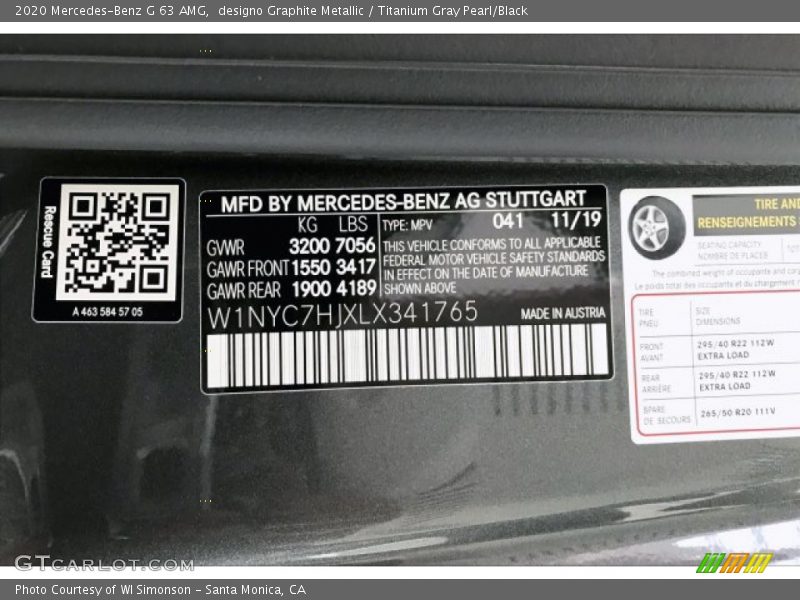 designo Graphite Metallic / Titanium Gray Pearl/Black 2020 Mercedes-Benz G 63 AMG