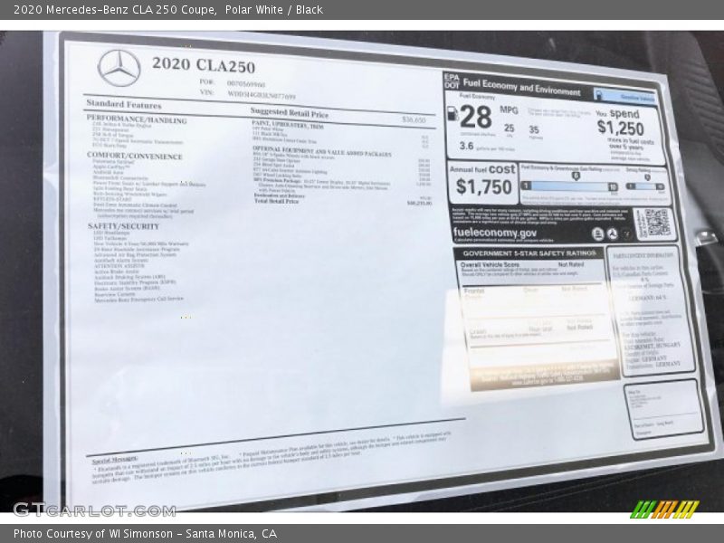 Polar White / Black 2020 Mercedes-Benz CLA 250 Coupe