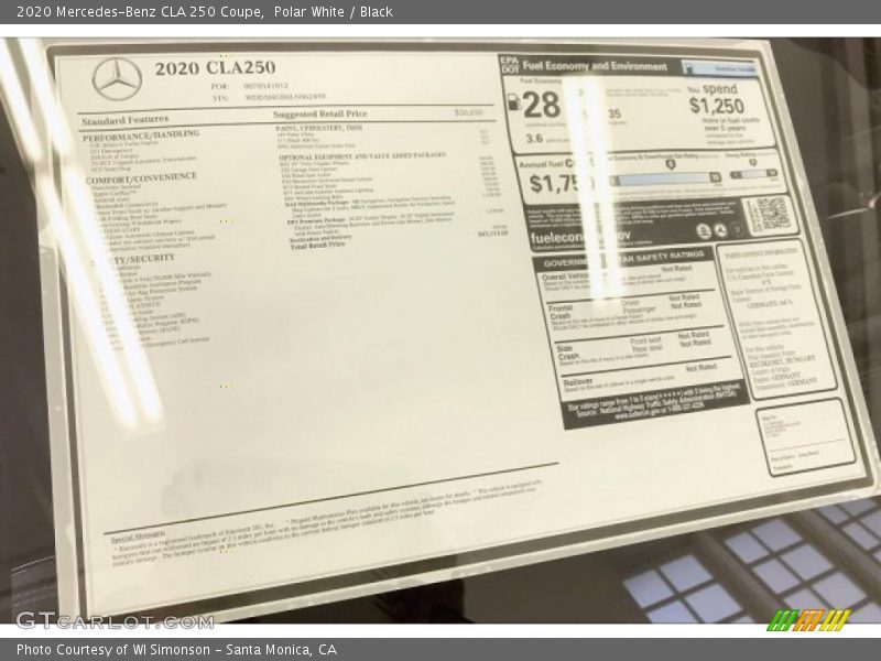 Polar White / Black 2020 Mercedes-Benz CLA 250 Coupe