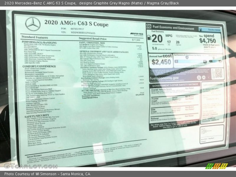  2020 C AMG 63 S Coupe Window Sticker