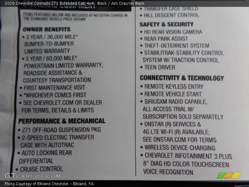 Black / Ash Gray/Jet Black 2020 Chevrolet Colorado Z71 Extended Cab 4x4