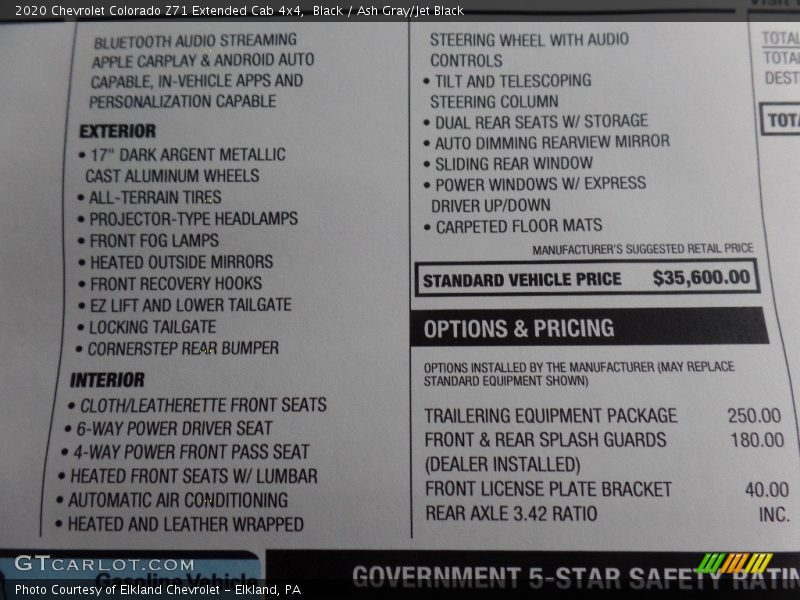 Black / Ash Gray/Jet Black 2020 Chevrolet Colorado Z71 Extended Cab 4x4