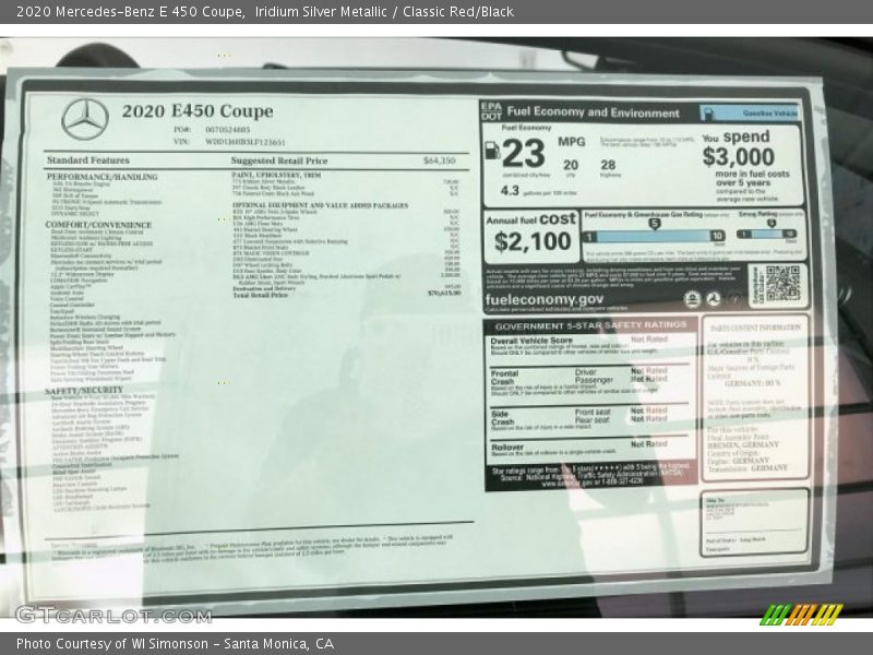  2020 E 450 Coupe Window Sticker