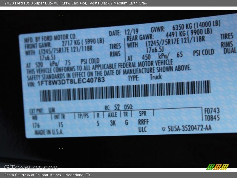 Agate Black / Medium Earth Gray 2020 Ford F350 Super Duty XLT Crew Cab 4x4