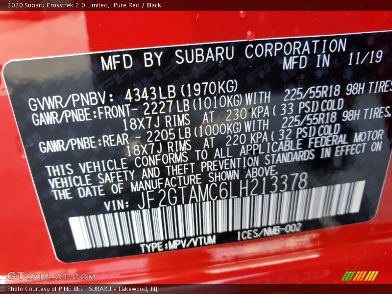 Pure Red / Black 2020 Subaru Crosstrek 2.0 Limited