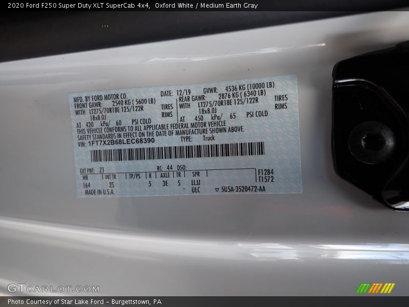 2020 F250 Super Duty XLT SuperCab 4x4 Oxford White Color Code Z1