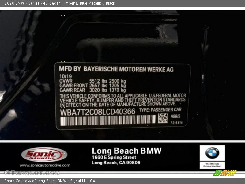 Imperial Blue Metallic / Black 2020 BMW 7 Series 740i Sedan