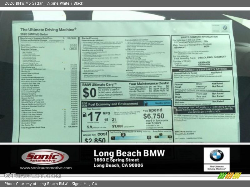 Alpine White / Black 2020 BMW M5 Sedan