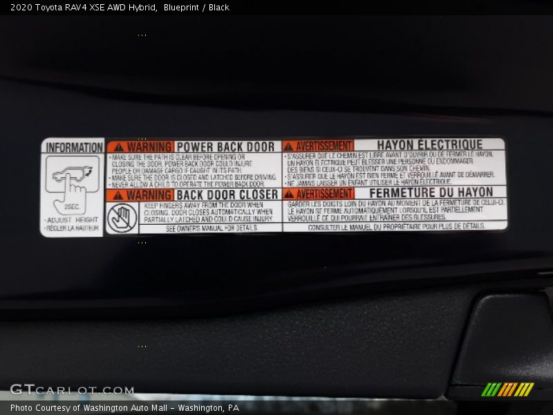 Info Tag of 2020 RAV4 XSE AWD Hybrid