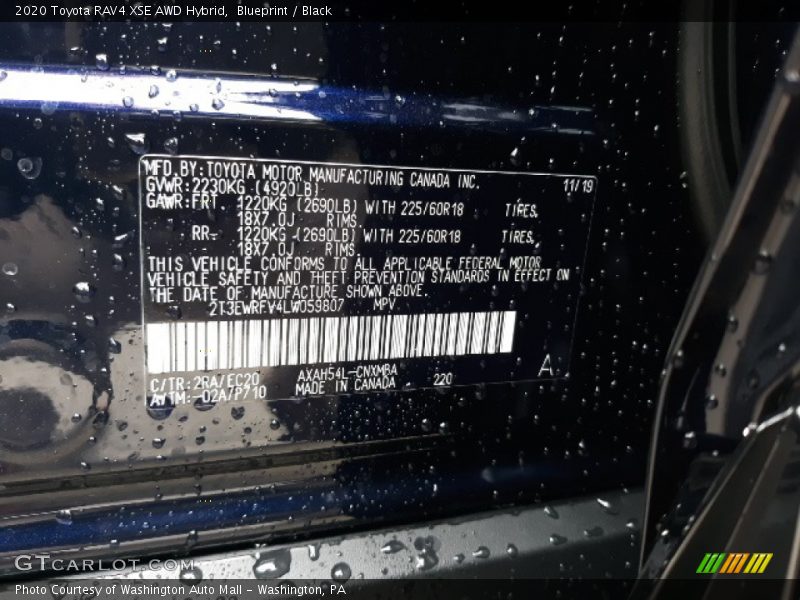 2020 RAV4 XSE AWD Hybrid Blueprint Color Code 2RA
