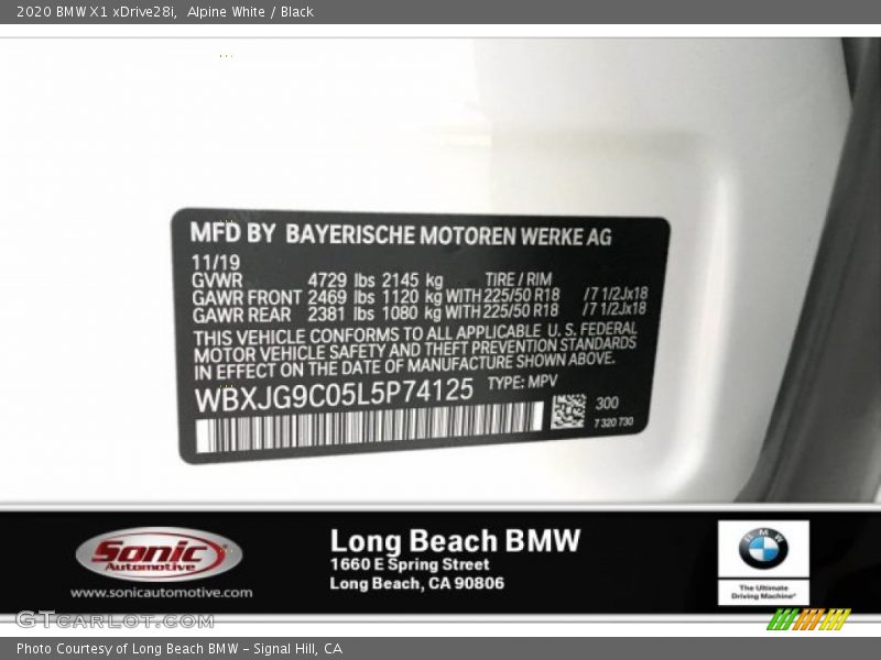 Alpine White / Black 2020 BMW X1 xDrive28i