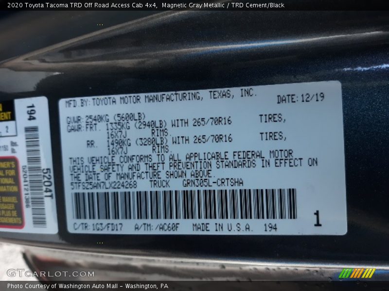 Magnetic Gray Metallic / TRD Cement/Black 2020 Toyota Tacoma TRD Off Road Access Cab 4x4