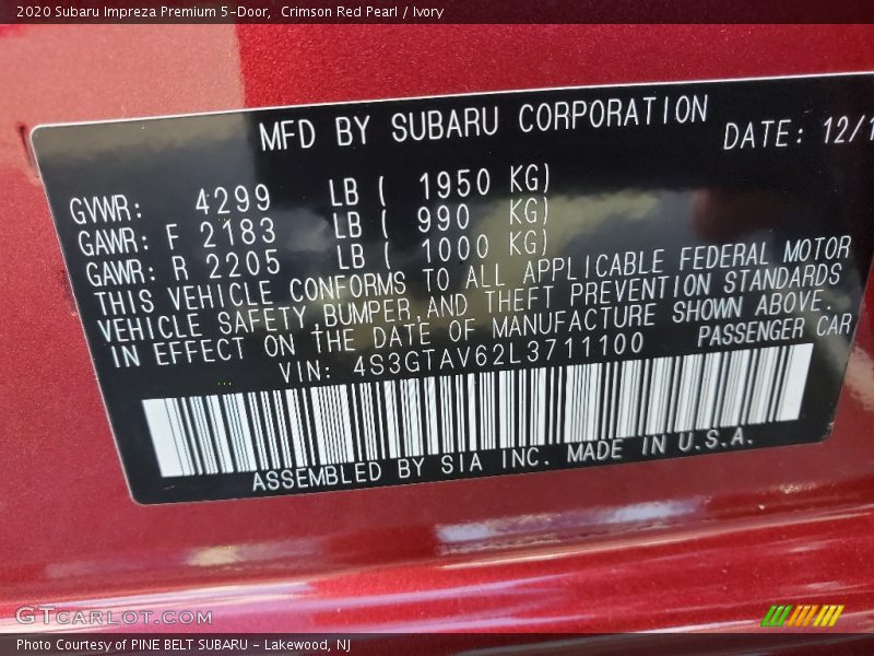 Crimson Red Pearl / Ivory 2020 Subaru Impreza Premium 5-Door