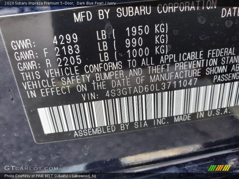 Dark Blue Pearl / Ivory 2020 Subaru Impreza Premium 5-Door