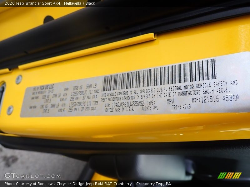 Hellayella / Black 2020 Jeep Wrangler Sport 4x4