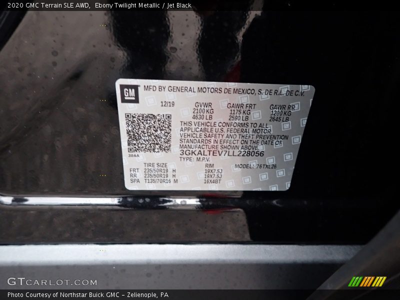 Ebony Twilight Metallic / Jet Black 2020 GMC Terrain SLE AWD