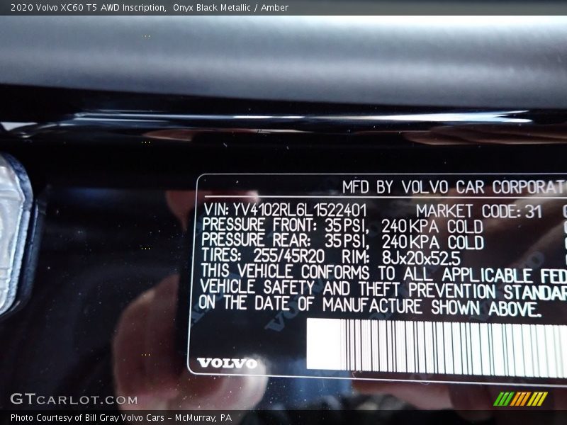 Onyx Black Metallic / Amber 2020 Volvo XC60 T5 AWD Inscription