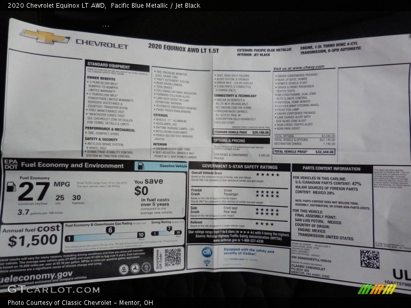 Pacific Blue Metallic / Jet Black 2020 Chevrolet Equinox LT AWD