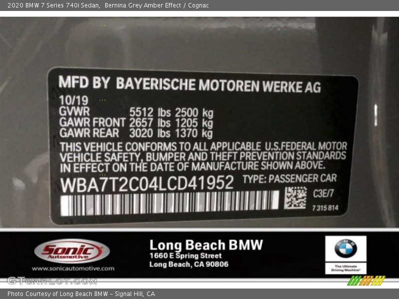 2020 7 Series 740i Sedan Bernina Grey Amber Effect Color Code C3E