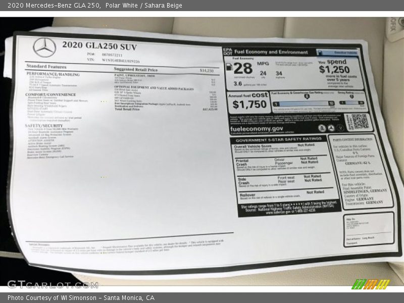Polar White / Sahara Beige 2020 Mercedes-Benz GLA 250