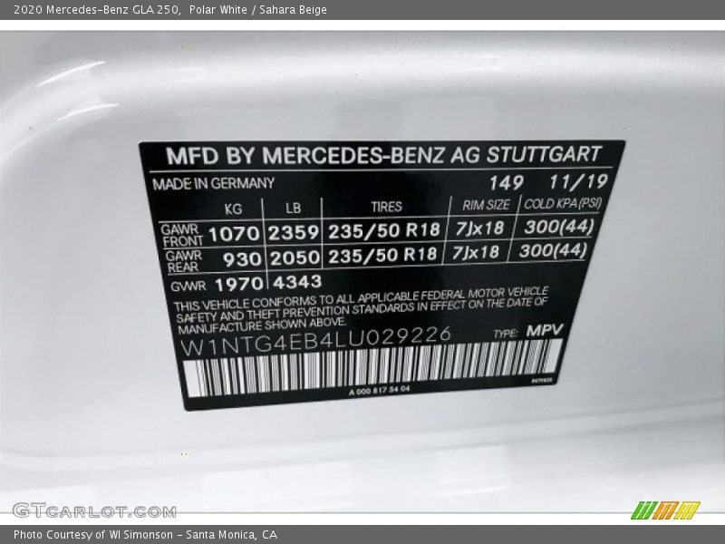 Polar White / Sahara Beige 2020 Mercedes-Benz GLA 250