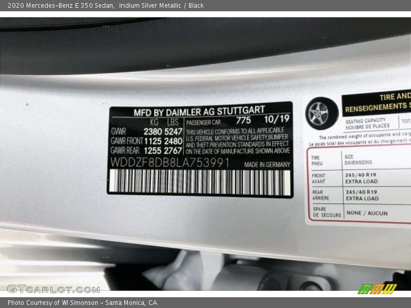 Iridium Silver Metallic / Black 2020 Mercedes-Benz E 350 Sedan