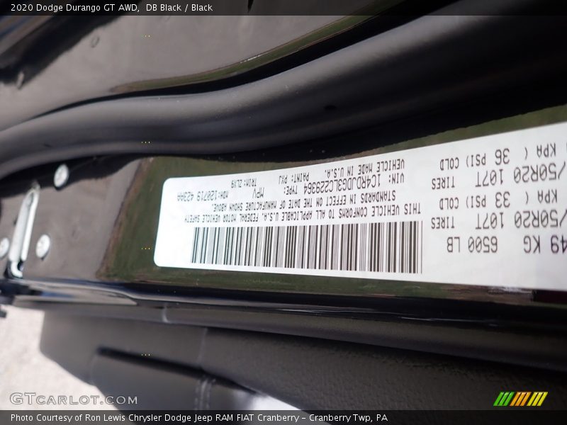 DB Black / Black 2020 Dodge Durango GT AWD