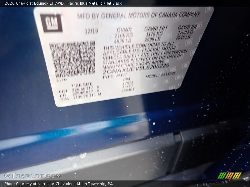 Pacific Blue Metallic / Jet Black 2020 Chevrolet Equinox LT AWD