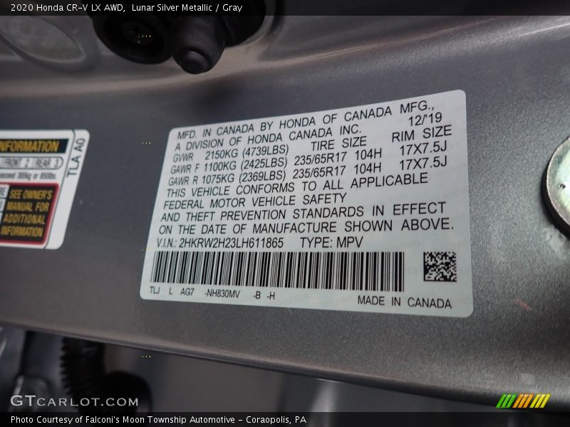 Lunar Silver Metallic / Gray 2020 Honda CR-V LX AWD