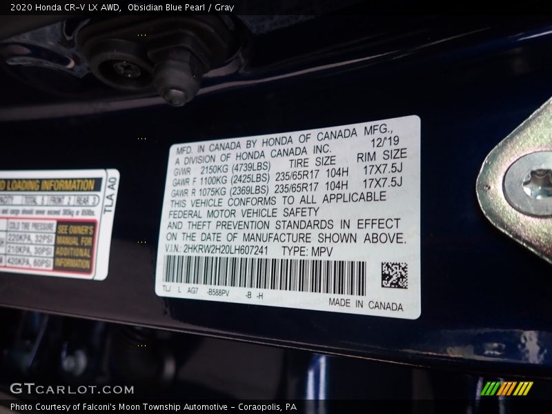 Obsidian Blue Pearl / Gray 2020 Honda CR-V LX AWD