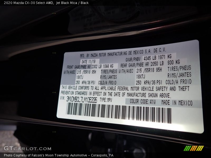 2020 CX-30 Select AWD Jet Black Mica Color Code 41W