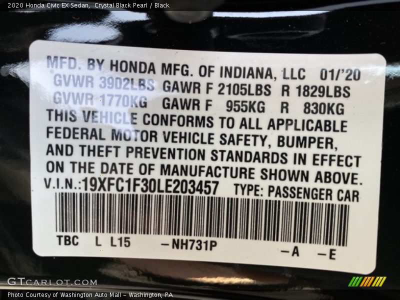 Crystal Black Pearl / Black 2020 Honda Civic EX Sedan