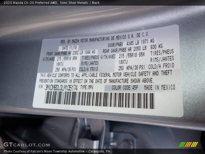 Sonic Silver Metallic / Black 2020 Mazda CX-30 Preferred AWD