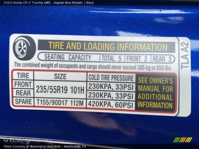 Aegean Blue Metallic / Black 2020 Honda CR-V Touring AWD
