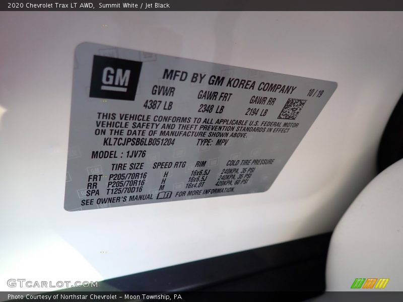Summit White / Jet Black 2020 Chevrolet Trax LT AWD