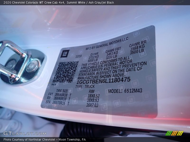 Summit White / Ash Gray/Jet Black 2020 Chevrolet Colorado WT Crew Cab 4x4