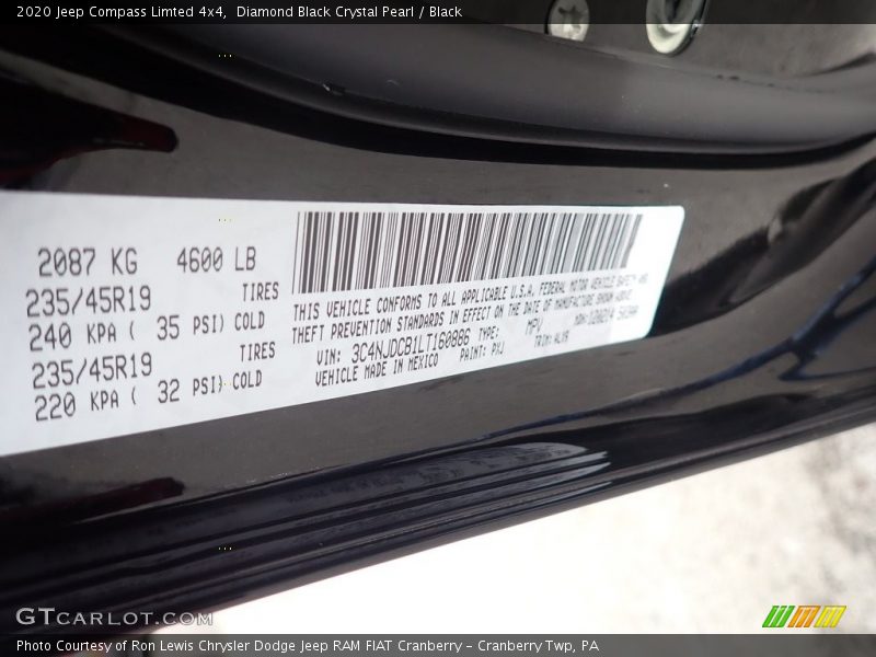 Diamond Black Crystal Pearl / Black 2020 Jeep Compass Limted 4x4