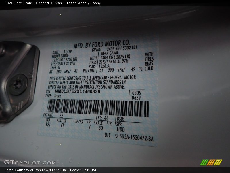 Frozen White / Ebony 2020 Ford Transit Connect XL Van