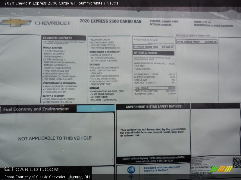  2020 Express 2500 Cargo WT Window Sticker