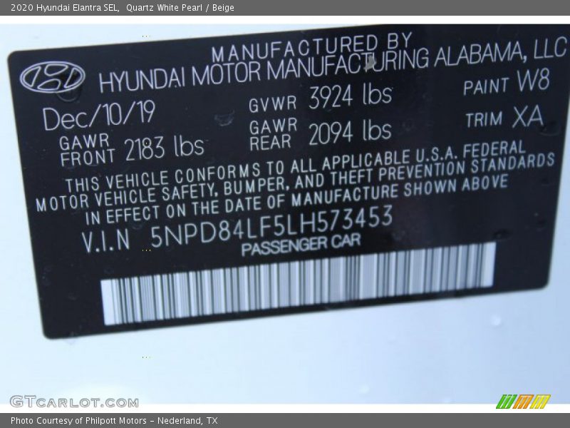 Quartz White Pearl / Beige 2020 Hyundai Elantra SEL