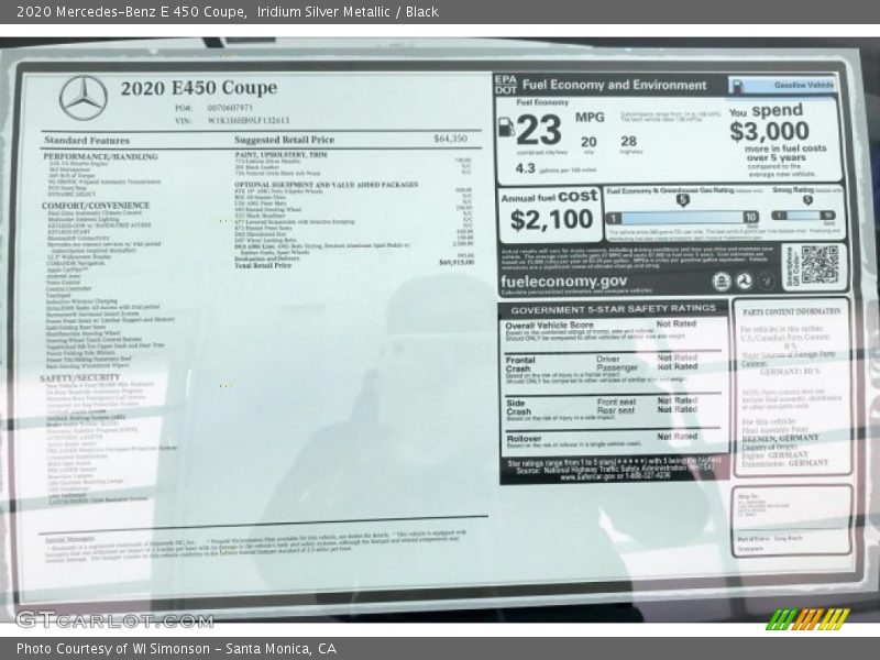  2020 E 450 Coupe Window Sticker