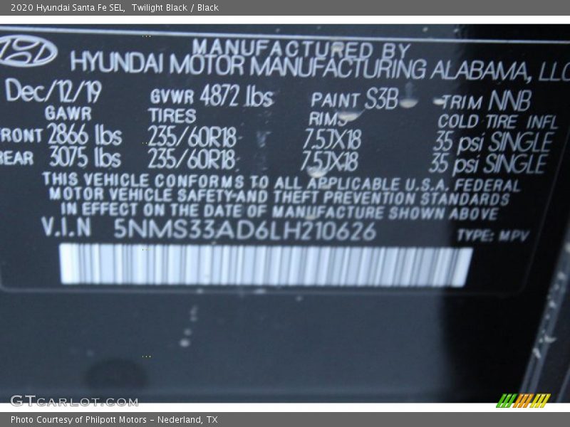 Twilight Black / Black 2020 Hyundai Santa Fe SEL