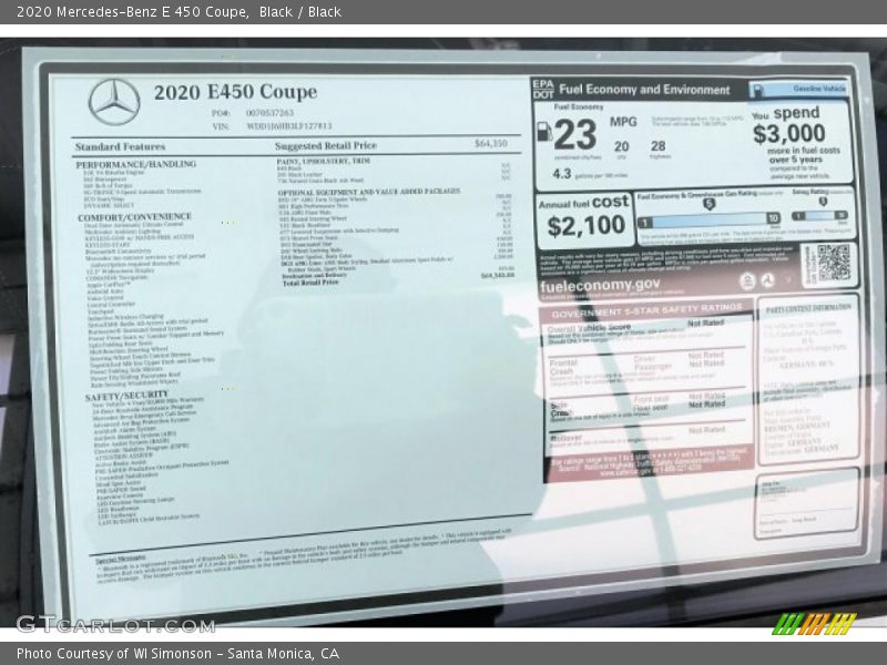  2020 E 450 Coupe Window Sticker