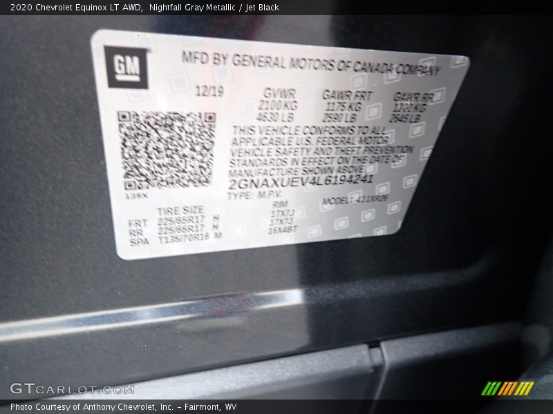 Nightfall Gray Metallic / Jet Black 2020 Chevrolet Equinox LT AWD