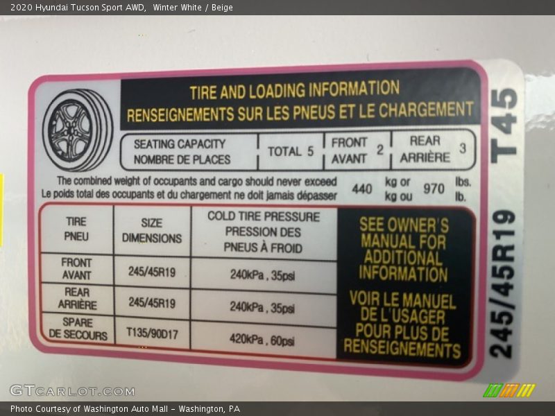 Winter White / Beige 2020 Hyundai Tucson Sport AWD