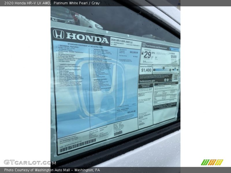 Platinum White Pearl / Gray 2020 Honda HR-V LX AWD