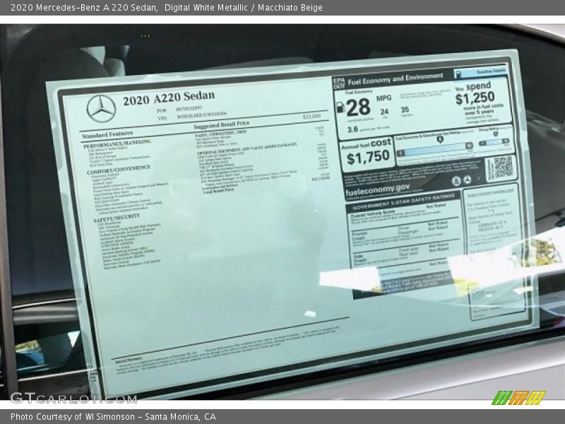 Digital White Metallic / Macchiato Beige 2020 Mercedes-Benz A 220 Sedan