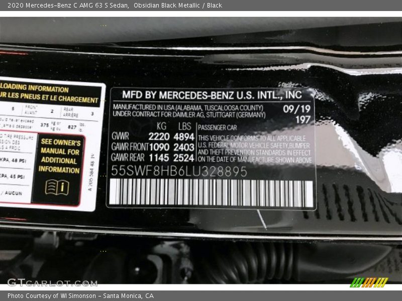 2020 C AMG 63 S Sedan Obsidian Black Metallic Color Code 197