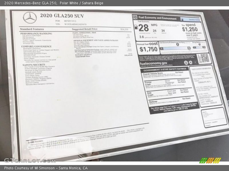 Polar White / Sahara Beige 2020 Mercedes-Benz GLA 250