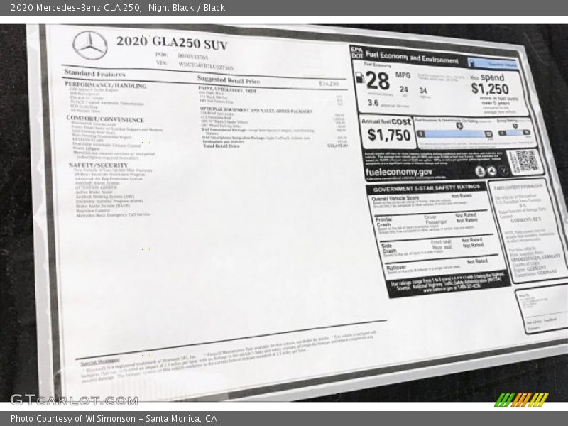 Night Black / Black 2020 Mercedes-Benz GLA 250